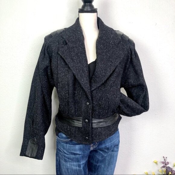 VINTAGE 80s 90s Otello Pelle Wool Leather Jacket L - Picture 1 of 8